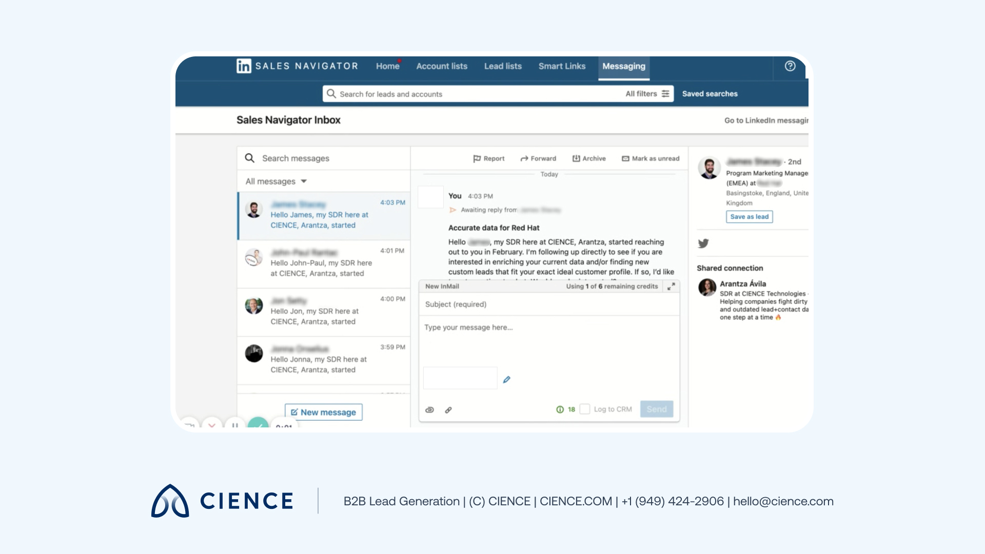 LinkedIn Sales Navigator search results filtered by job title, company size, and seniority level for B2B prospect list building